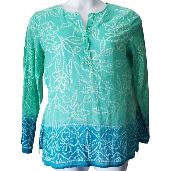 Jones New York Popover Split Neck Sparkly Buttons Long Sleeve Blouse Size Small - Picture 2 of 7